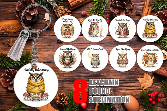 Keychain Burnt Out Owl Whimsigoth Watercolor Sublimation artnoy 