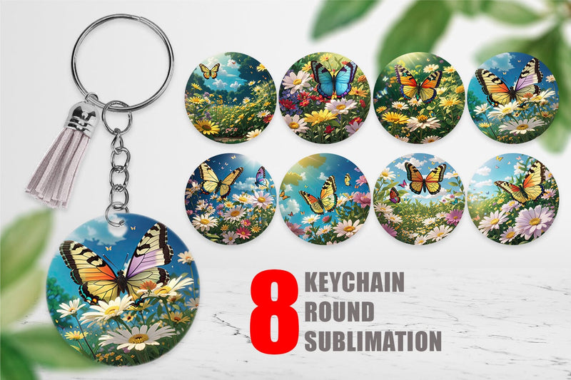 Keychain Butterfly and Wildflowers Sublimation artnoy 