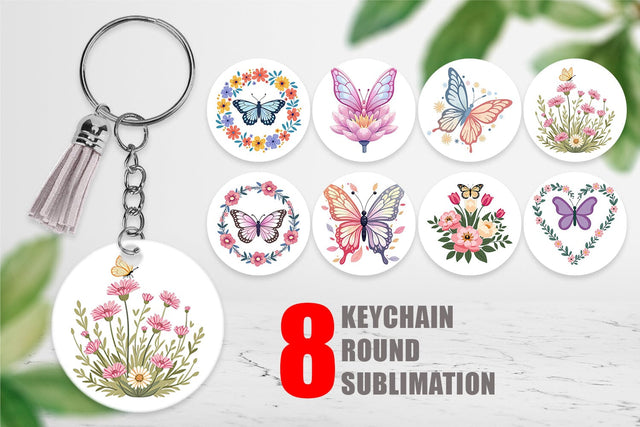 Keychain Butterfly Bloom Pastels Sublimation artnoy 