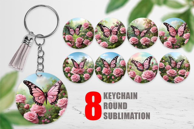 Keychain Butterfly Pink and Flower Sublimation artnoy 