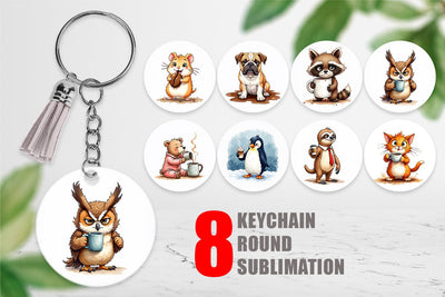 Keychain Caffeinated Chaos Grumpy Animal Watercolors Sublimation artnoy 
