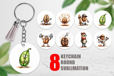 Keychain Caffeinated Chaos Sarcastic Coffee Bean Characters Sublimation artnoy 