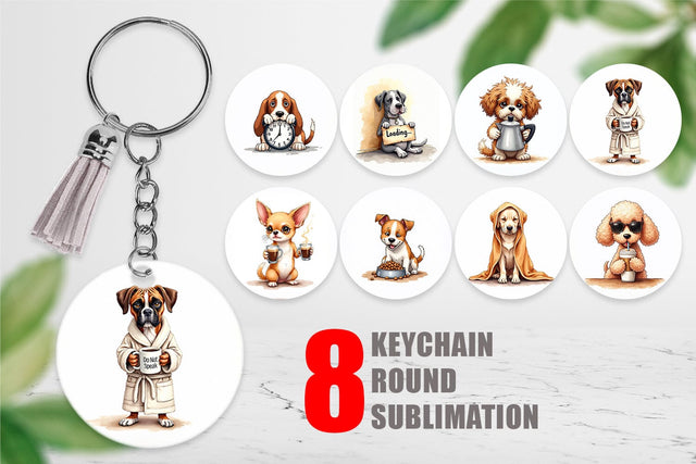Keychain Caffeine & Chaos Morning Mood Sarcastic Dogs Sublimation artnoy 