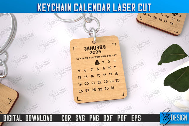 Keychain Calendar | Wooden Calendar 2025 | Calendar Template | Keychain Design | CNC File SVG Fly Design 