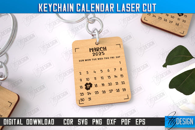 Keychain Calendar | Wooden Calendar 2025 | Calendar Template | Keychain Design | CNC File SVG Fly Design 