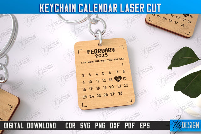 Keychain Calendar | Wooden Calendar 2025 | Calendar Template | Keychain Design | CNC File SVG Fly Design 