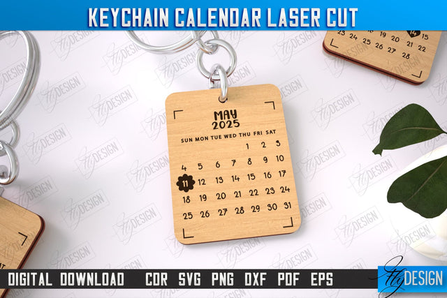 Keychain Calendar | Wooden Calendar 2025 | Calendar Template | Keychain Design | CNC File SVG Fly Design 