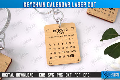 Keychain Calendar | Wooden Calendar 2025 | Calendar Template | Keychain Design | CNC File SVG Fly Design 