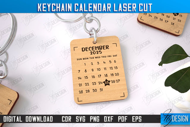 Keychain Calendar | Wooden Calendar 2025 | Calendar Template | Keychain Design | CNC File SVG Fly Design 
