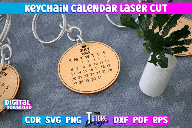 Keychain Calendar | Wooden Calendar 2025 | Calendar Template | Keychain Design | CNC File SVG The T Store Design 
