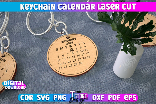 Keychain Calendar | Wooden Calendar 2025 | Calendar Template | Keychain Design | CNC File SVG The T Store Design 