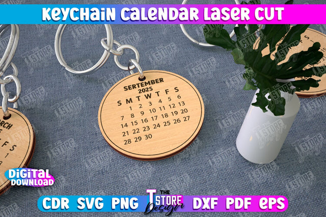 Keychain Calendar | Wooden Calendar 2025 | Calendar Template | Keychain Design | CNC File SVG The T Store Design 