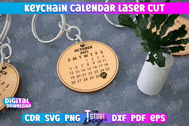 Keychain Calendar | Wooden Calendar 2025 | Calendar Template | Keychain Design | CNC File SVG The T Store Design 