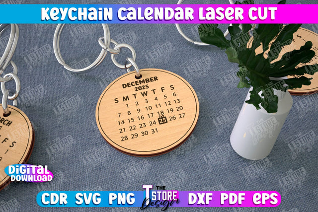 Keychain Calendar | Wooden Calendar 2025 | Calendar Template | Keychain Design | CNC File SVG The T Store Design 