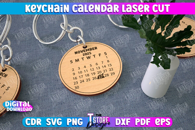 Keychain Calendar | Wooden Calendar 2025 | Calendar Template | Keychain Design | CNC File SVG The T Store Design 