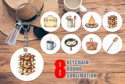 Keychain Campfire Cooking Nostalgia Watercolor Sublimation artnoy 
