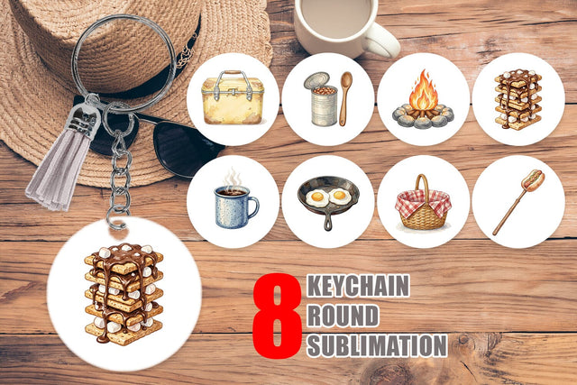 Keychain Campfire Cooking Nostalgia Watercolor Sublimation artnoy 