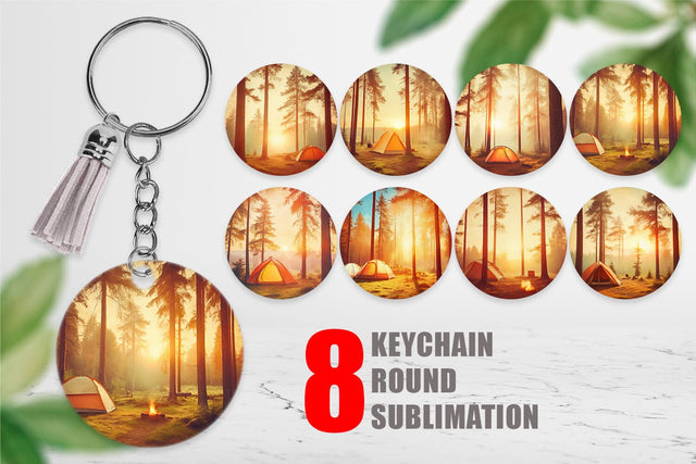 Keychain Camping Forest Sunset Sublimation artnoy 