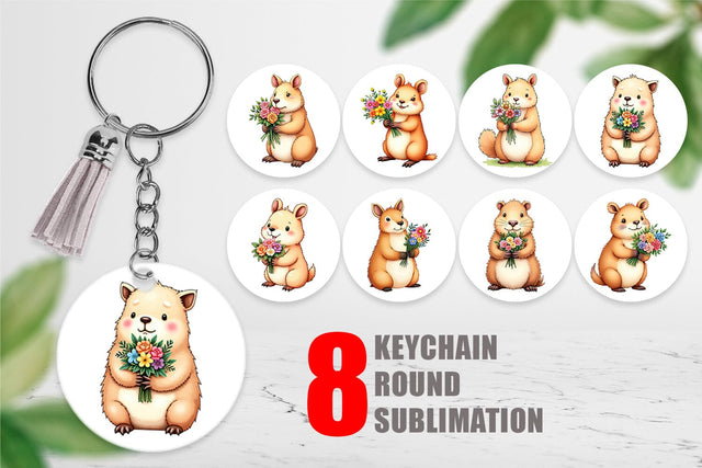Keychain Capybara Spring Bouquet Sublimation artnoy 