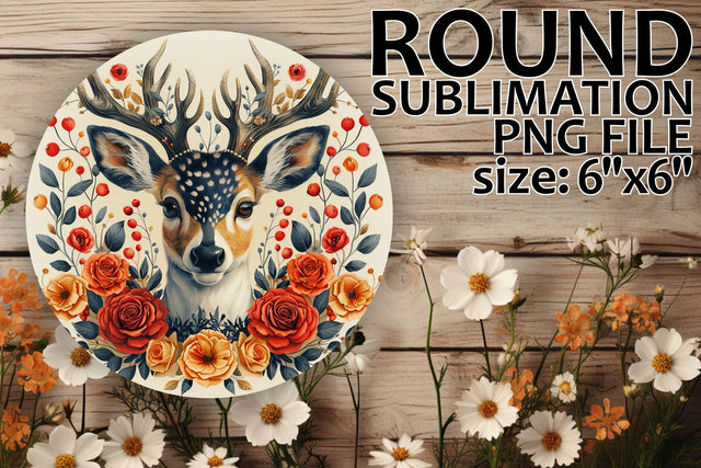 Keychain & Car Coaster Design with Deer and Flower Pattern Sublimation afrosvg 