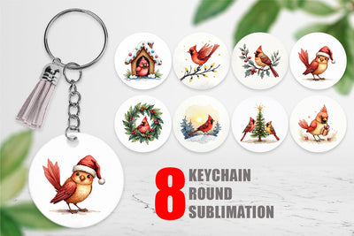 Keychain Cardinal Christmas Bird Sublimation artnoy 