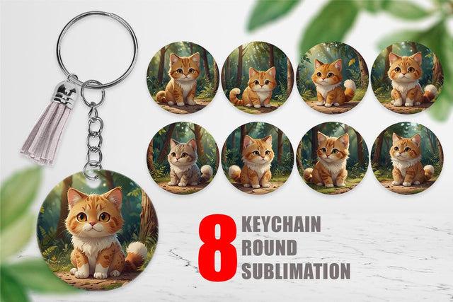 Keychain Cartoon Cat in Forest Sublimation artnoy 