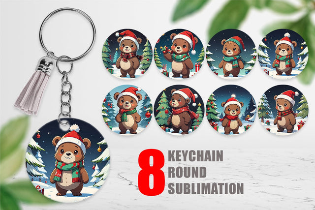 Keychain Cartoon Christmas Bear Sublimation artnoy 
