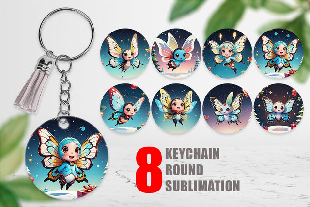 Keychain Cartoon Christmas Butterfly Sublimation artnoy 
