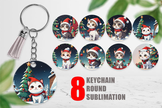 Keychain Cartoon Christmas Cat Sublimation artnoy 