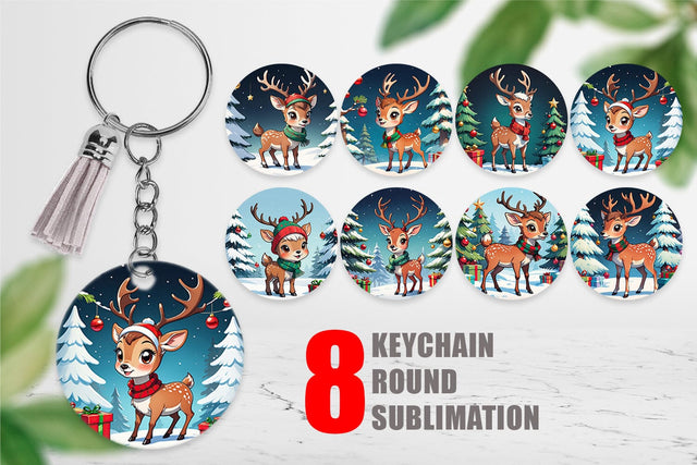 Keychain Cartoon Christmas Deer Sublimation artnoy 