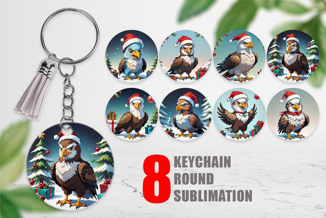 Keychain Cartoon Christmas Eagle Sublimation artnoy 