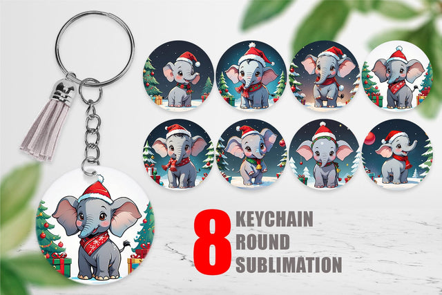 Keychain Cartoon Christmas Elephant Sublimation artnoy 