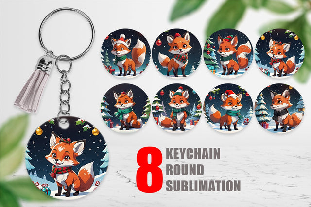 Keychain Cartoon Christmas Fox Sublimation artnoy 