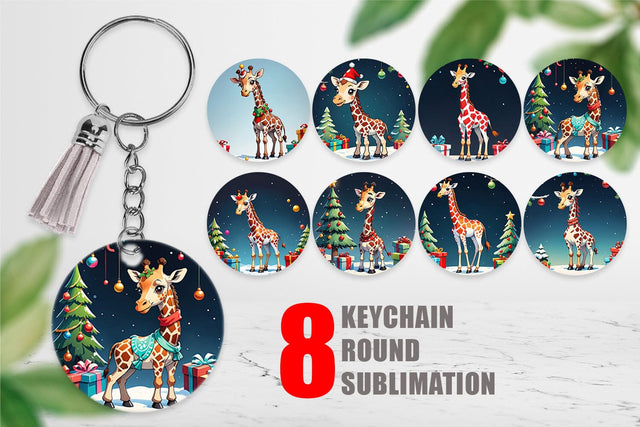 Keychain Cartoon Christmas Giraffe Sublimation artnoy 