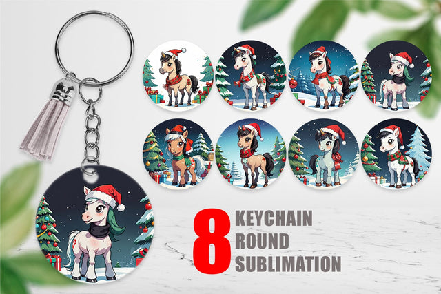 Keychain Cartoon Christmas Horse Sublimation artnoy 