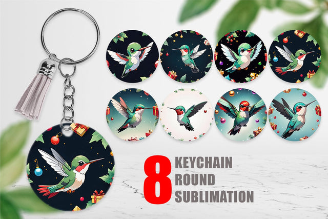 Keychain Cartoon Christmas Hummingbird Sublimation artnoy 
