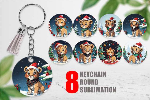 Keychain Cartoon Christmas Lion Sublimation artnoy 