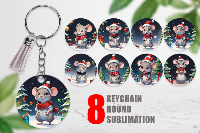 Keychain Cartoon Christmas Mouse Sublimation artnoy 