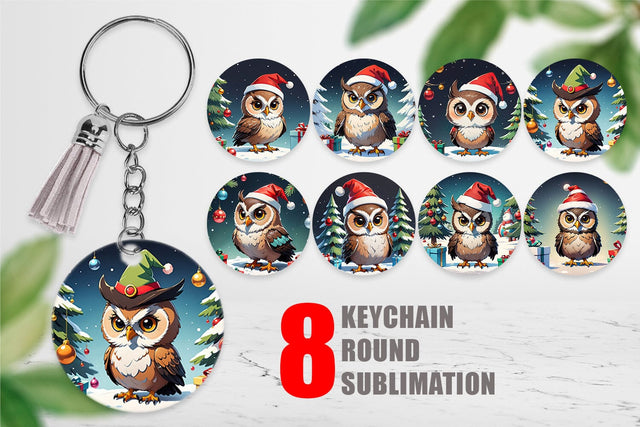 Keychain Cartoon Christmas Owl Sublimation artnoy 