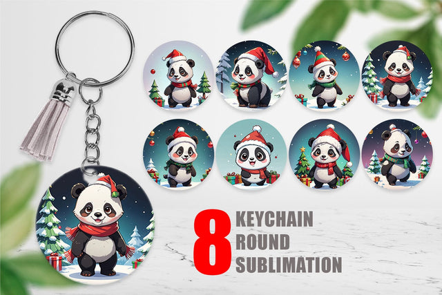 Keychain Cartoon Christmas Panda Sublimation artnoy 