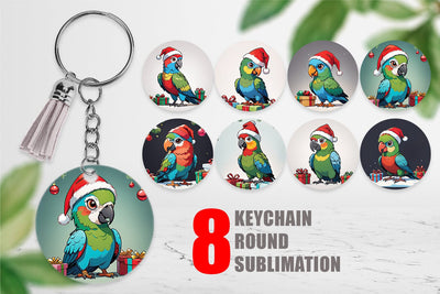 Keychain Cartoon Christmas Parrot Sublimation artnoy 