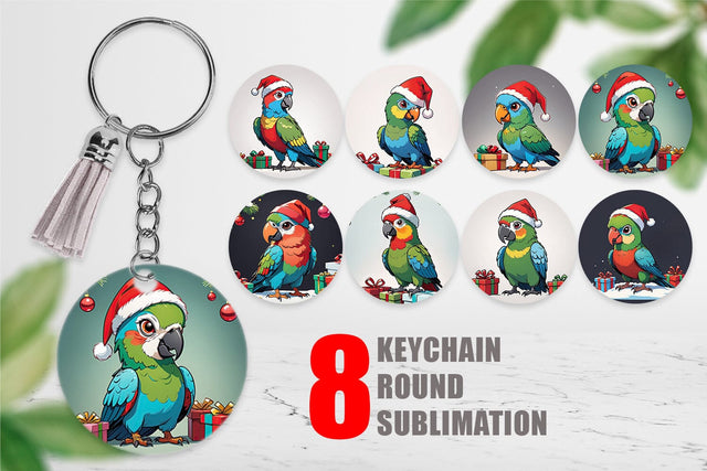 Keychain Cartoon Christmas Parrot Sublimation artnoy 