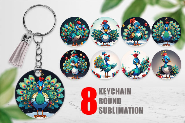 Keychain Cartoon Christmas Peacock Sublimation artnoy 