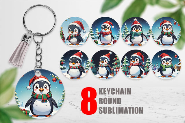 Keychain Cartoon Christmas Penguin Sublimation artnoy 