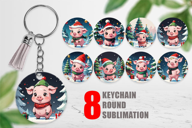 Keychain Cartoon Christmas Pig Sublimation artnoy 