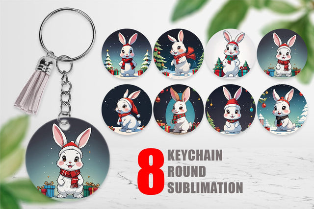 Keychain Cartoon Christmas Rabbit Sublimation artnoy 
