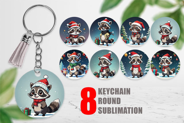 Keychain Cartoon Christmas Raccoon Sublimation artnoy 