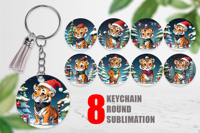 Keychain Cartoon Christmas Tiger Sublimation artnoy 