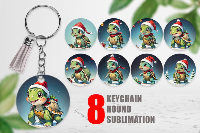 Keychain Cartoon Christmas Turtle Sublimation artnoy 