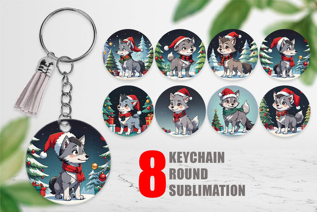 Keychain Cartoon Christmas Wolf Sublimation artnoy 